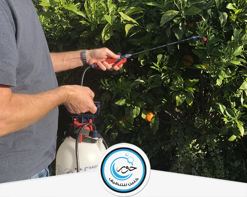 مكافحة الحشرات المنزلية بجازان 0567483615 حور كلين عامل شركة حور كلين يقوم بمكافحة الحشرات المنزلية بجازان باستخدام ادوات رش المبيدات الحشرية.